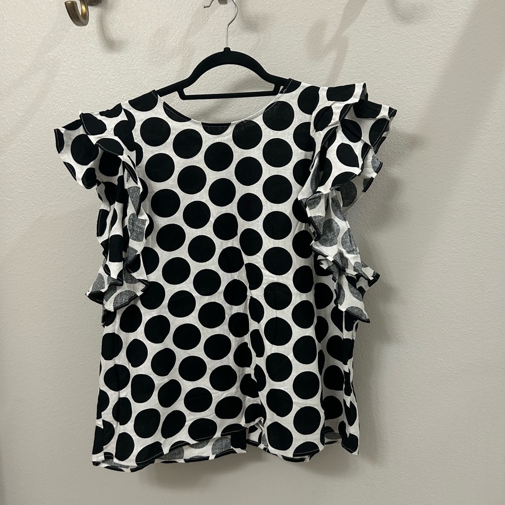 Who What Wear Black and White Polka Dot Blouse